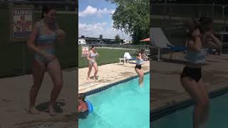 Bella and her friends jumping in the pool