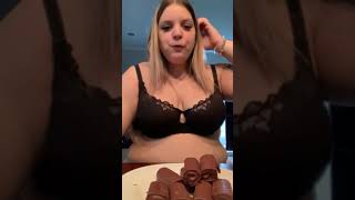Sexy fat girl eats chocolate rolls