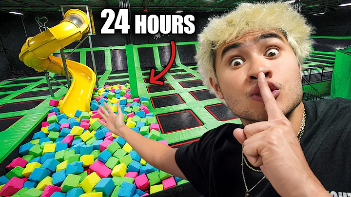 24 HOUR OVERNIGHT CHALLENGE in TRAMPOLINE PARK *CHASED BY SECURITY*