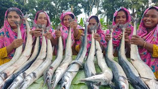 15  Village Ladies Cutting & Cooking Needlefish - Potato & Taro Mixed Sea Kakali Fish Gravy Recipe