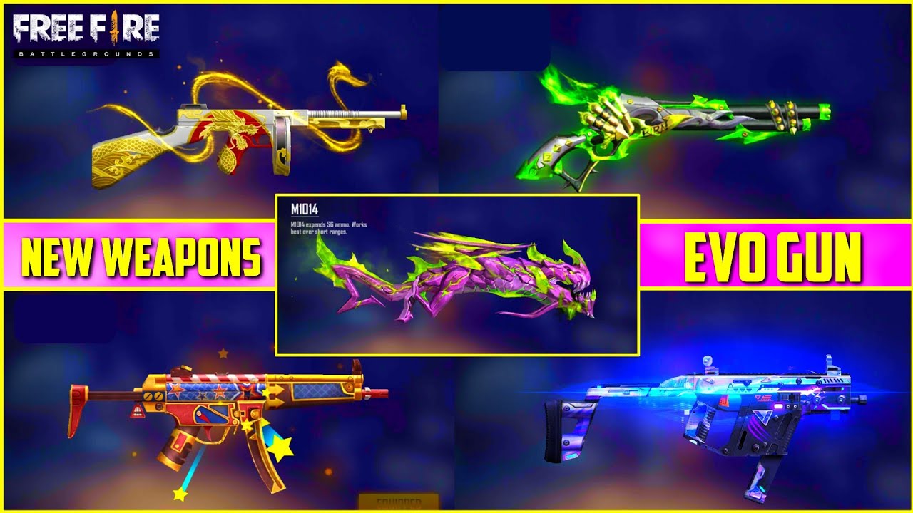 FREE FIRE NEW WEAPONS - EVO M1014 SKIN, M1887 SKIN, VECTOR SKIN, MP5
