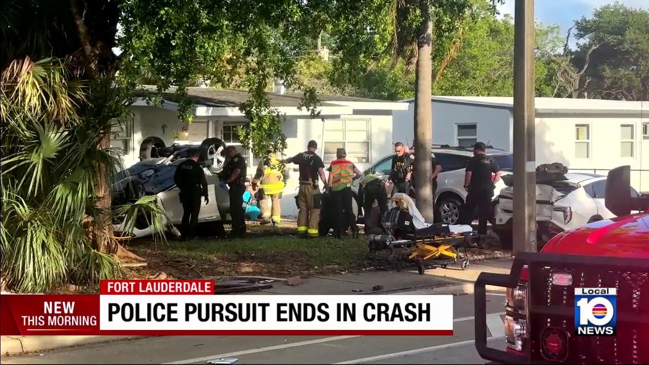 Police pursuit ends in rollover crash in Fort Lauderdale - YouTube
