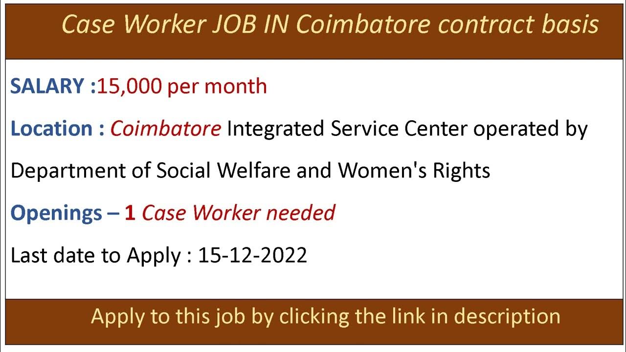 Tamilnadu jobs recruitment 2022 Case Worker Job in Coimbatore contract basis YouTube