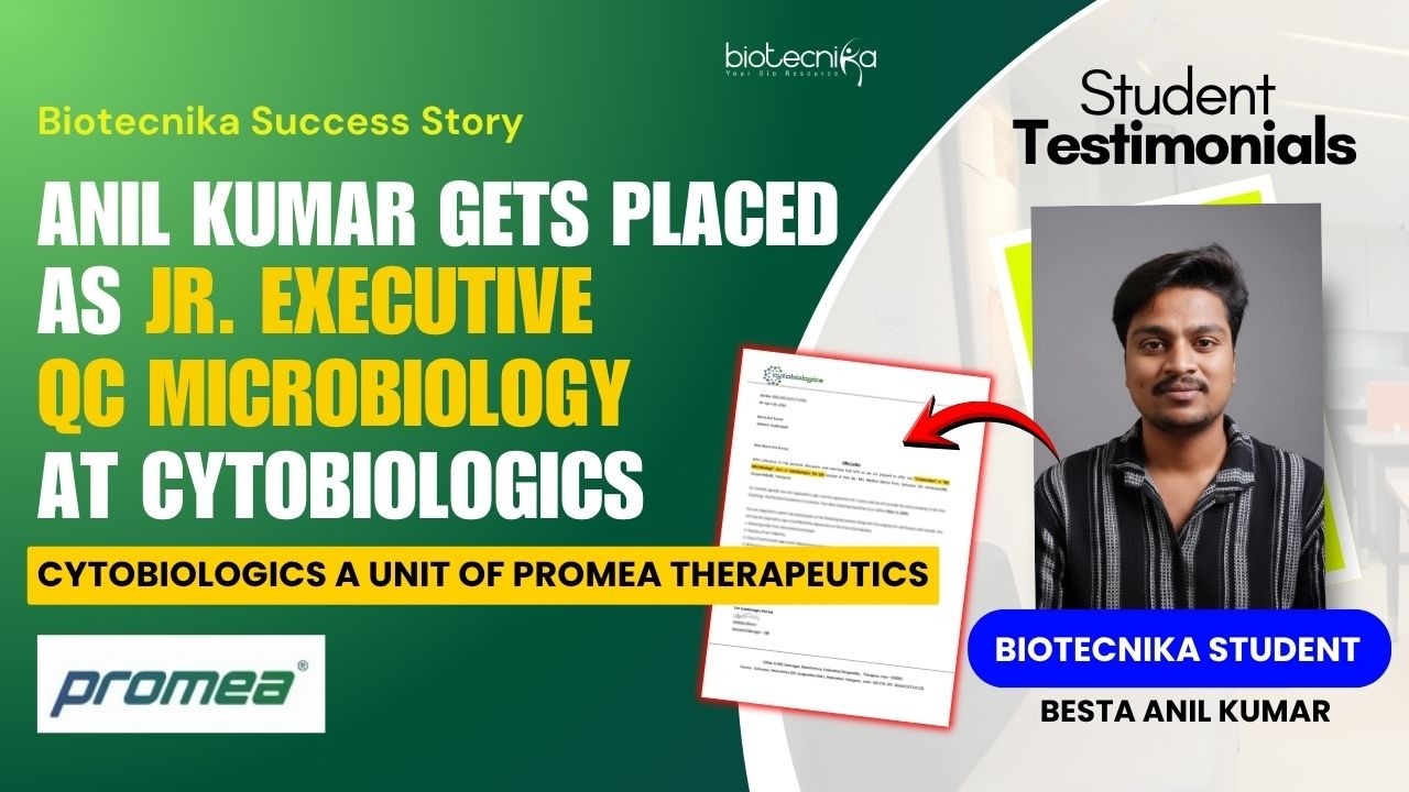 Anil Kumar Gets Placed as Jr. Executive QC Microbiology at Promea Therapeutics (Cytobiologics )