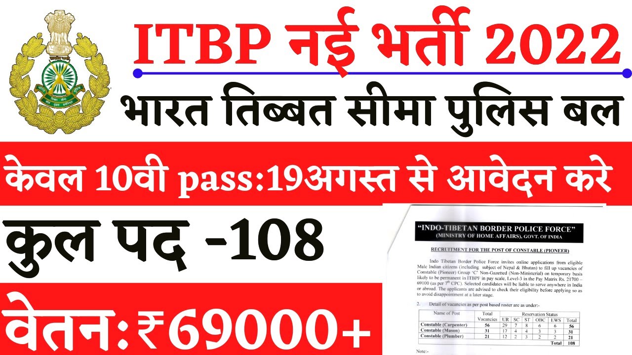 itbp constable pioneer recruitment 2022|itbp constable vacancy 2022|itbp constable salary,syllabus