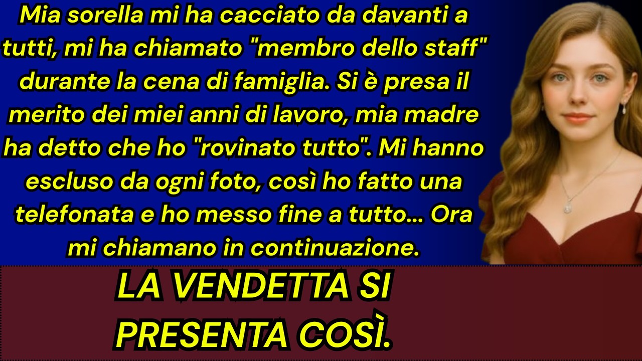 «Il tuo meglio, certo. Chissà dove saresti arrivata con un po' di costanza.» Così mia sorella mi ha umiliata davanti a tutti, alla cena che io stessa avevo organizzato per lei, dopo tre mesi di...