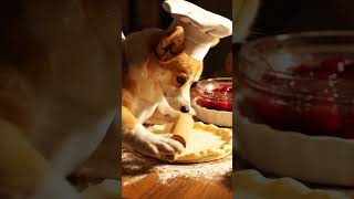 Pastry corgi chef rolls pie crust, filling ready beside 🐶🥧 #shorts #funny #petcooking