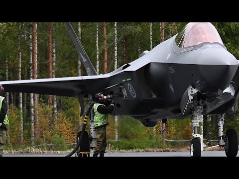 Royal Norwegian Air Force F-35 lands at Finland Tervo road base for hot-refueling #Baana23 exercise