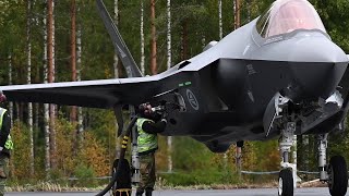 Royal Norwegian Air Force F-35 lands at Finland Tervo road base for hot-refueling #Baana23 exercise