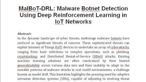 MalBoT DRL  Malware Botnet Detection Using Deep Reinforcement Learning in IoT Networks