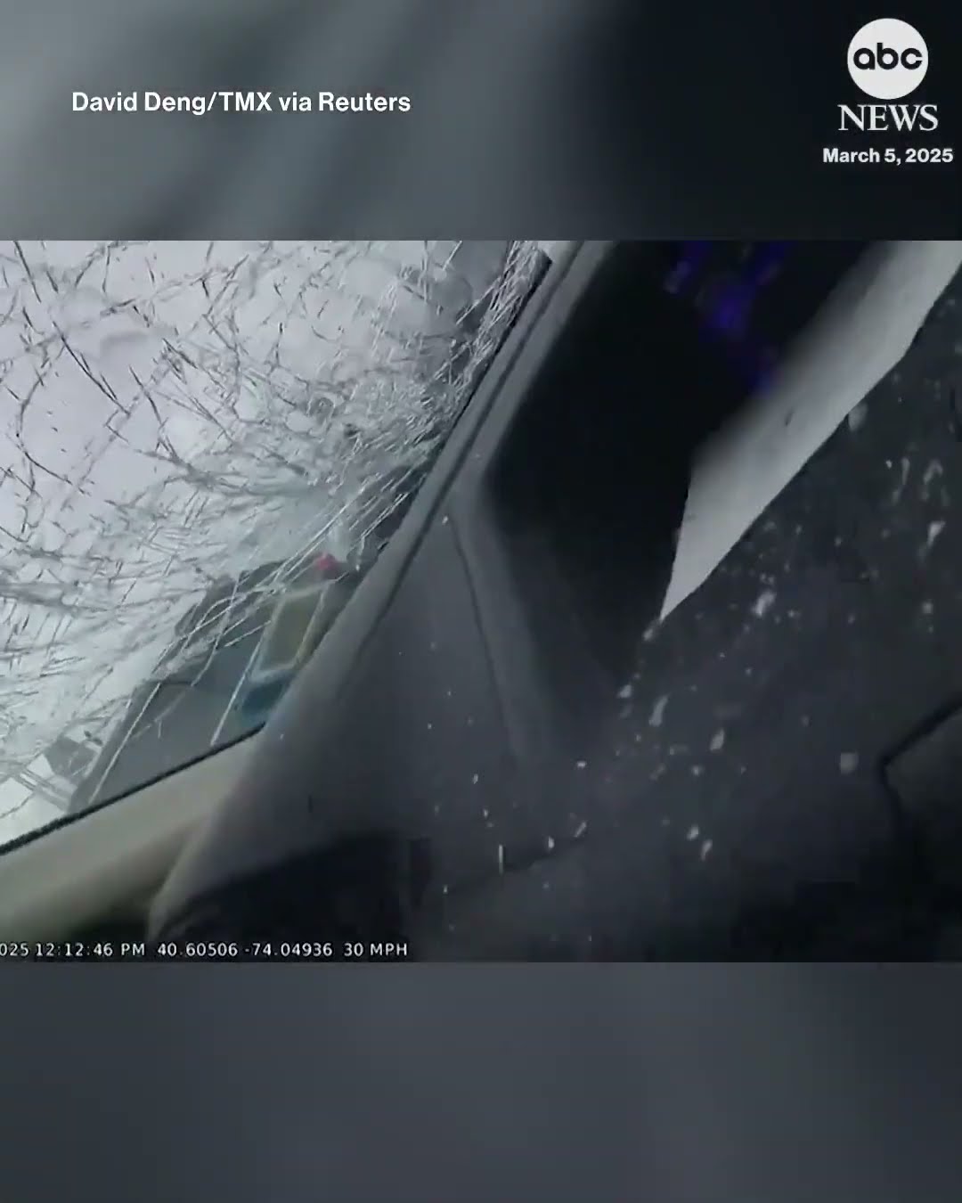 Dashcam footage captures moment wooden board flies into car windshield