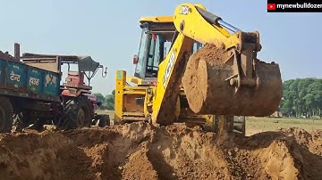 jcb 3dx Backhoe loader mitti loading with tractor trolley।loading mud with jcb 3dx Backhoe।jcb