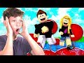 FUNNIEST ROBLOX FAMILY WIPEOUT CHALLENGE vs MY WIFE AND LITTLE BROTHER!