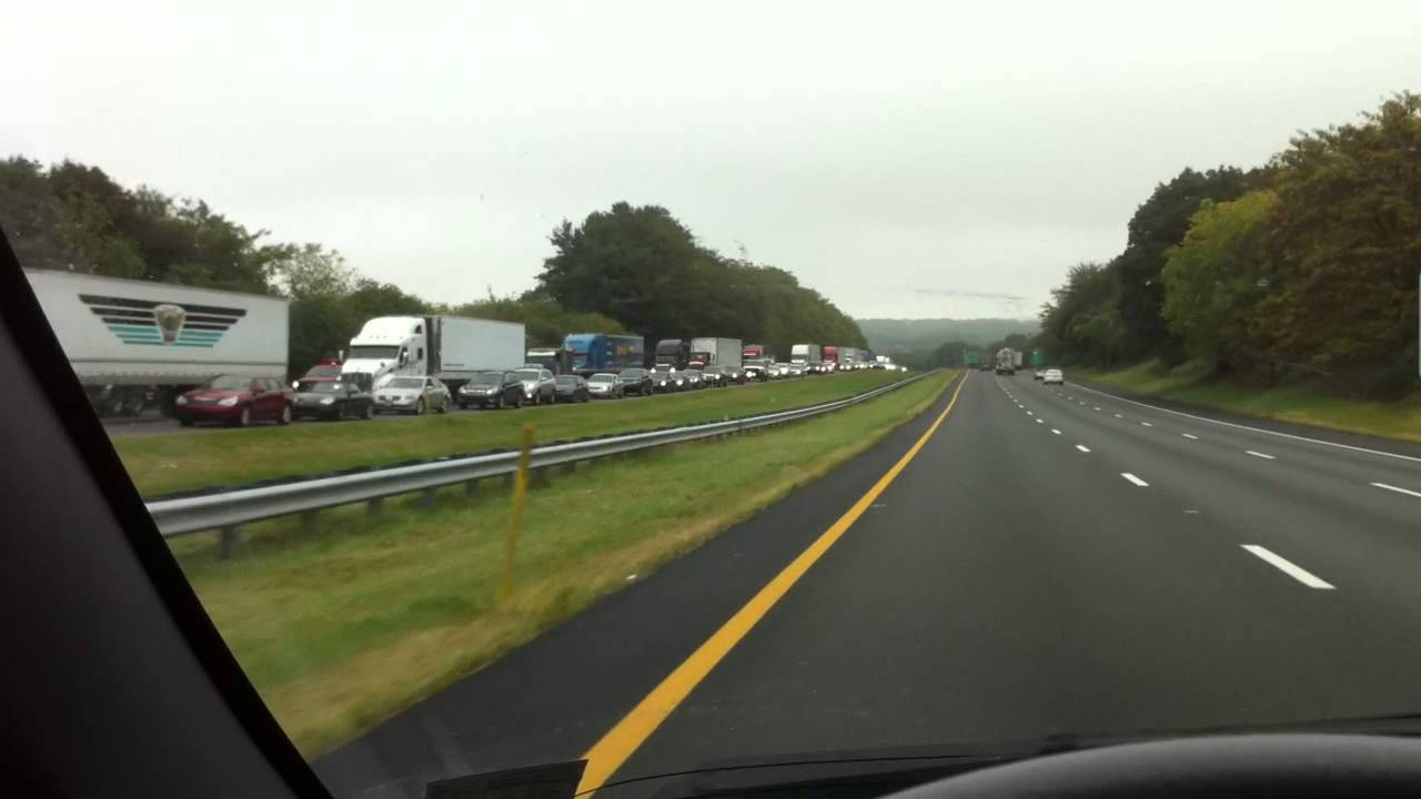 massive monster traffic jam after accident on i-78 west near clinton
