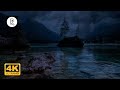 Night Rain on Lake Hintersee 4K | Gentle Rain Falling through leaves on Lake with Dimmed Screen