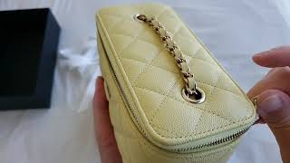 chanel yellow vanity case bag