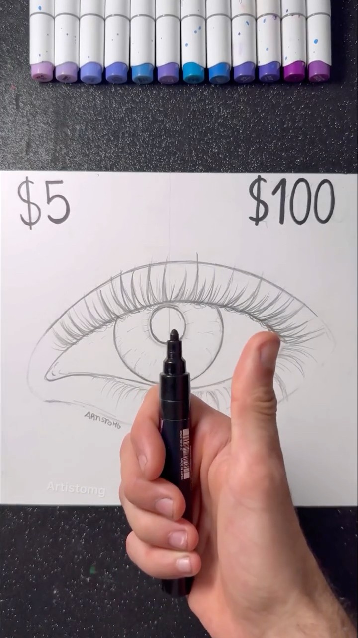 Let’s Draw an Eye with $5 vs $100! ?️✨? || What’s your Fav Side?! ? #artsupplies #eye #shorts