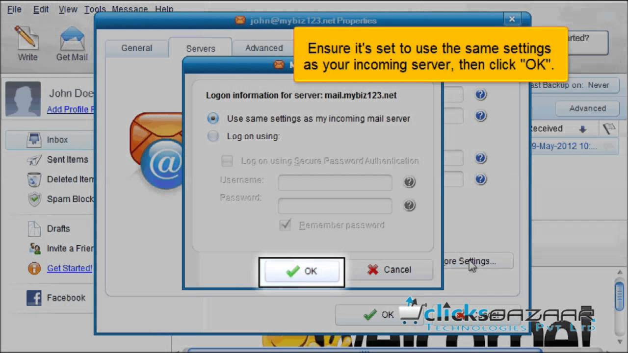 Update Configuring a POP email account with SSL in IncrediMail