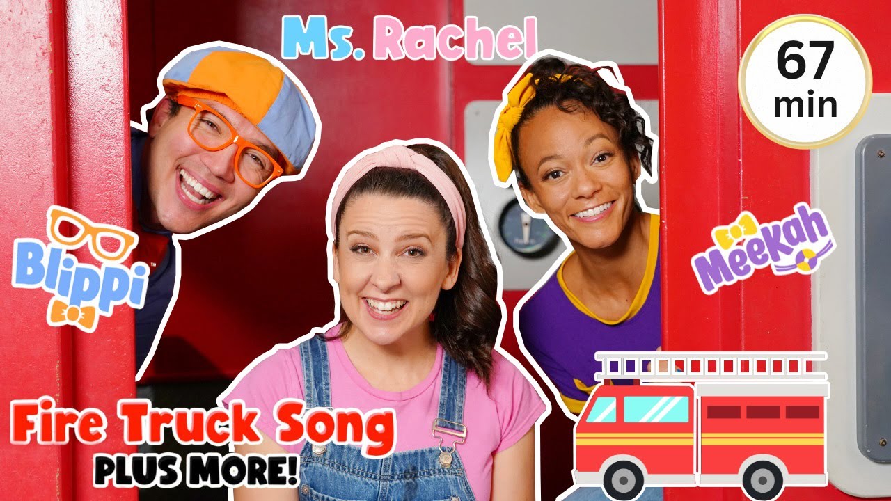 Blippi and Ms Rachel Fire Truck Song and Wheels on the Bus - Nursery Rhymes and Kids Songs