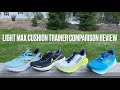 4 New,  Light & Max Cushioned Road Trainers Compared: Hoka One One, Nike, Saucony, New Balance