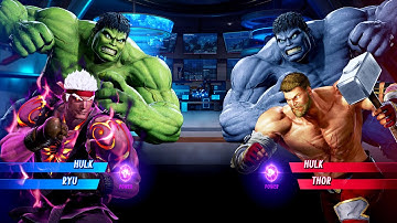 Hulk & Evil Ryu vs Grey Hulk & Thor (Very Hard) Marvel vs Capcom | 4K UHD Gameplay