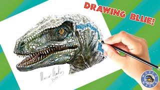 Drawing Blue The Velociraptor How To Draw A Jurassic World Dinosaur Youtube