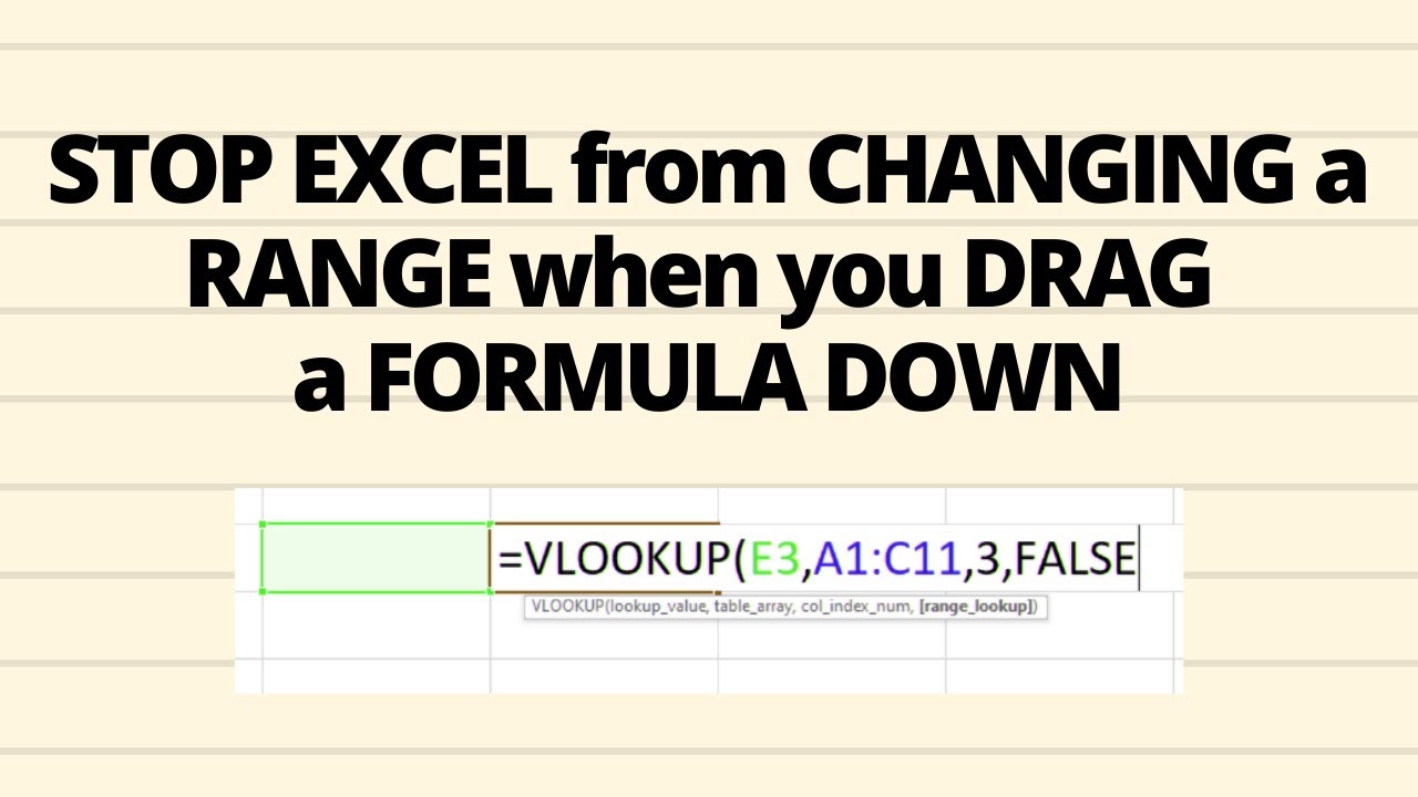 How To Stop Excel From Changing A Range When You Drag A Formula Down Fixing A Range Example Youtube