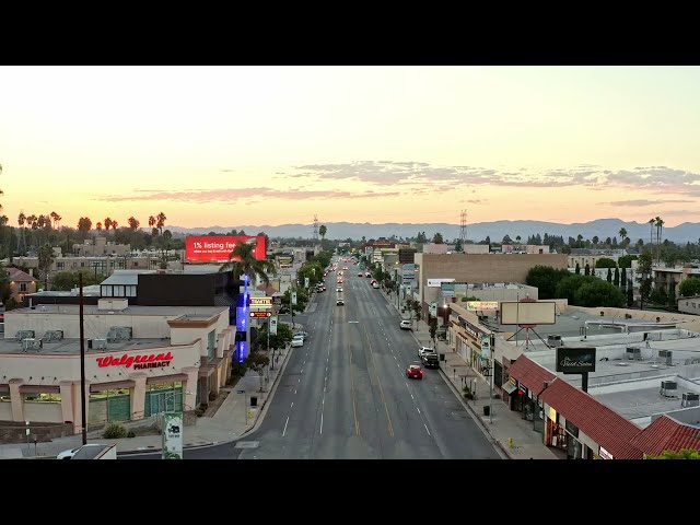 Ventura Blvd Tarzana, CA Drone b-roll footage class=