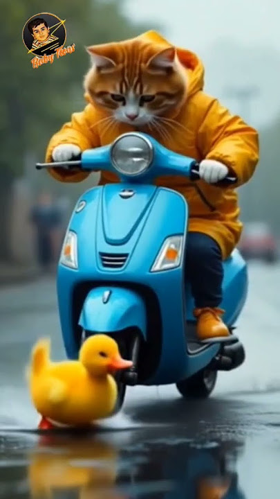 cato ride on vespa accident with little yellow duck #cat #munchkincat #streetcatbob #pilotcat