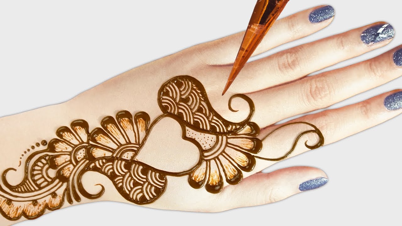 Heart shape mehndi design for back hand step by step - easy heart henna designs Heart shape mehndi design for back hand step by step - easy heart henna designs