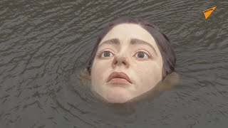 川に突然「沈む少女」が出現...　スペイン・バスク自治州