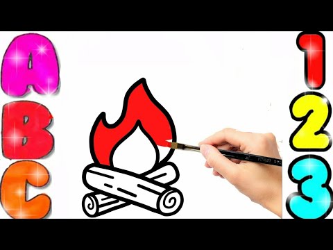 How to draw Campfire/Как нарисовать  костер/For children