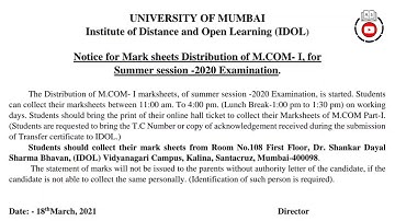 M.Com Part 1 Marksheet Distribution | Mumbai University IDOL | Ashish Sir