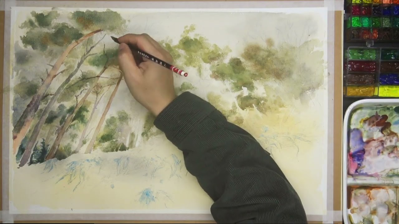 慶泉 水墨画 森の風景 东方水墨 Red Soil Slope in the Forest｜Oriental Ink Art & Western