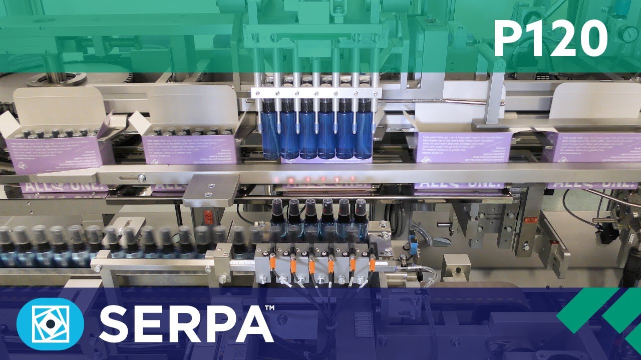 P120 Vertical cartoner running spray bottles of hand sanitizer