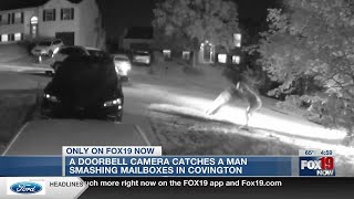 Man caught on camera smashing mailboxes in Covington