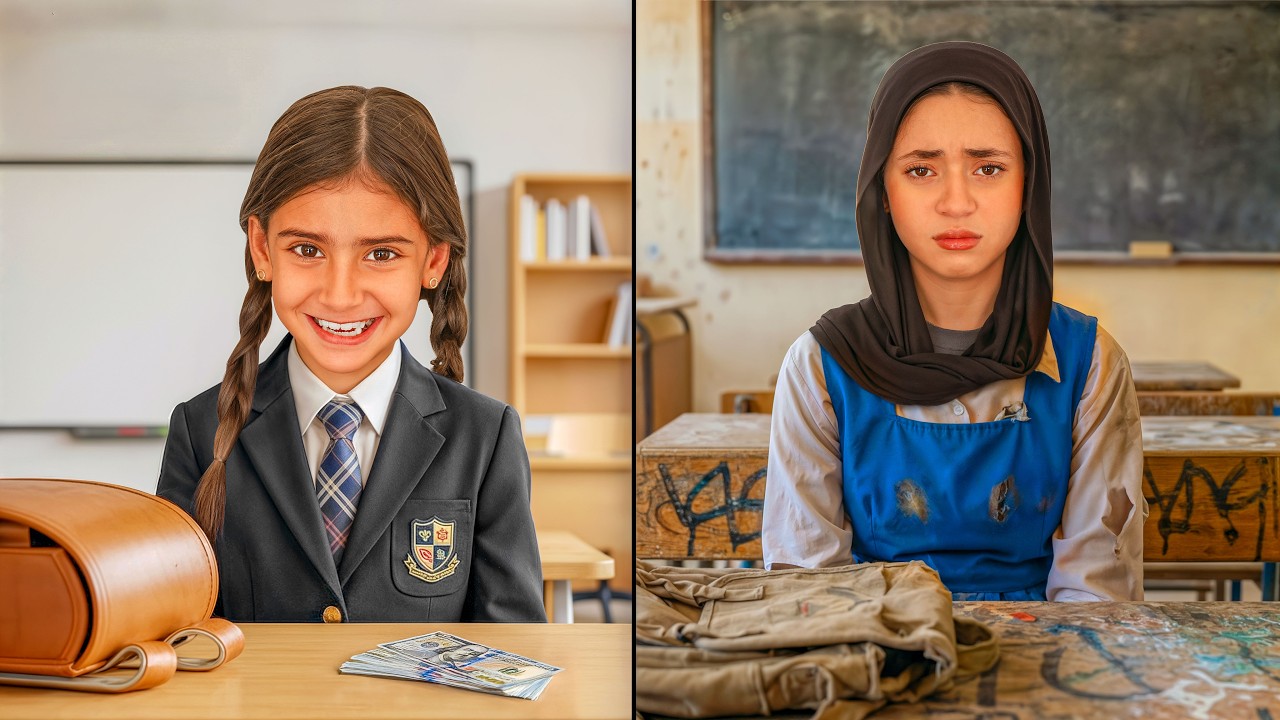 تحدي الطالبه الغنية 🤑 ضد الطالبة الفقيرة 🥲 جودي انهيار بكاء 😭💔!!