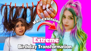 24 hours *Extreme* Birthday Transformation *nail extension, hair color* 💅😍