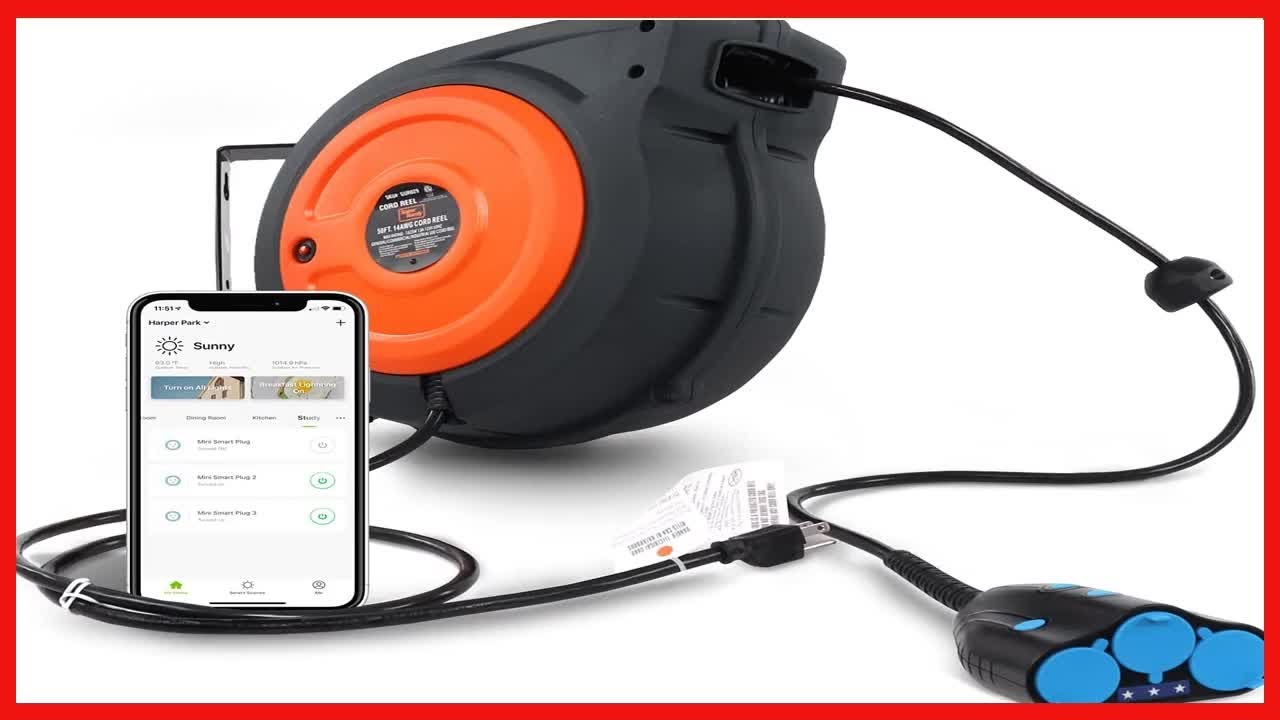 SuperHandy Retractable Extension Cord Reel Alexa Ready 12AWG 50ft