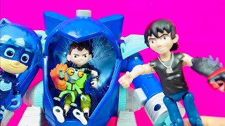 Ben 10 çizgi film oyuncağı Kevin 11 Ben Ten Pijamaskeliler Kedi Çocuk Turbo Robot aracına bindi