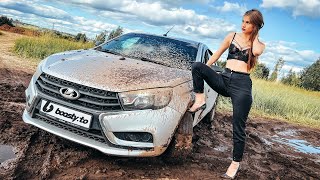 CAR STUCK || Ellies hot day with bald tires in the mud in high heels