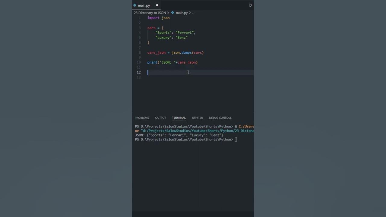 Python dictionary to JSON and JSON to python dictionary #shorts #Python ...