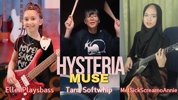 Hysteria - Muse - Bass, Drum & Guitar Cover (EllenPlaysBass, Tarn Softwhip & MelSickScreamoAnnie)