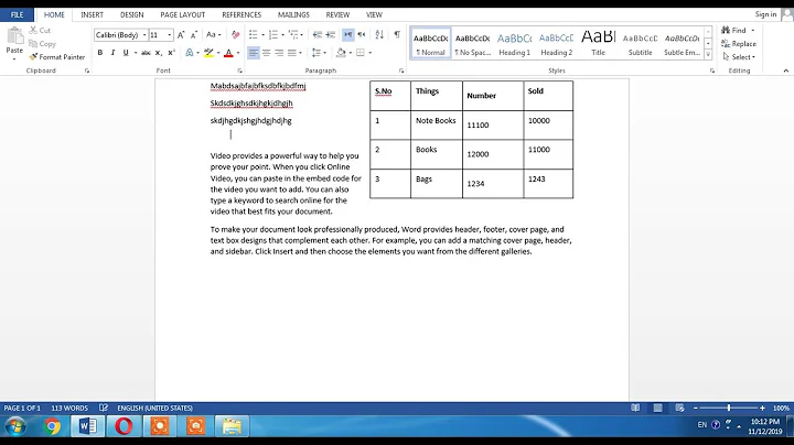 How to adjust the MS word table with a paragraph, write a paragraph on the sides of the table.