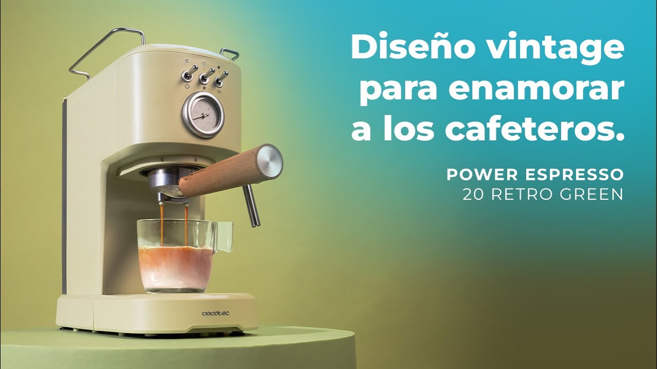 Cafetera espresso Power Espresso 20 Retro Green  con 20 bares con vaporizador.