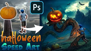 Spooky Pumpkin Halloween Photo Manipulation Sped Art | Photoshop Tutorial screenshot 4