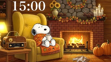 15-Minute Snoopy Lofi Timer by the Fireplace  🍁 | Cozy • Relax • Study • Chill