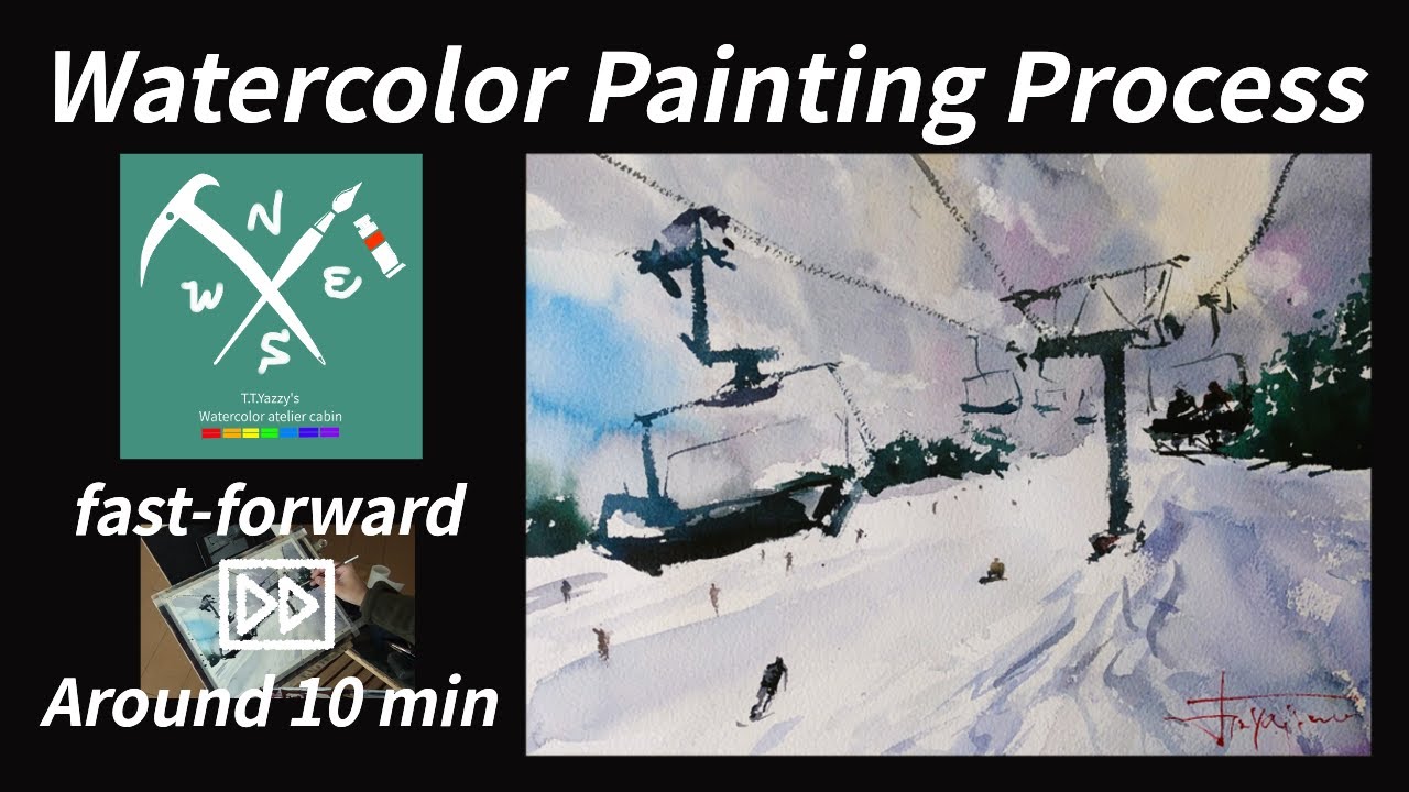 Ski resort - Watercolor painting process