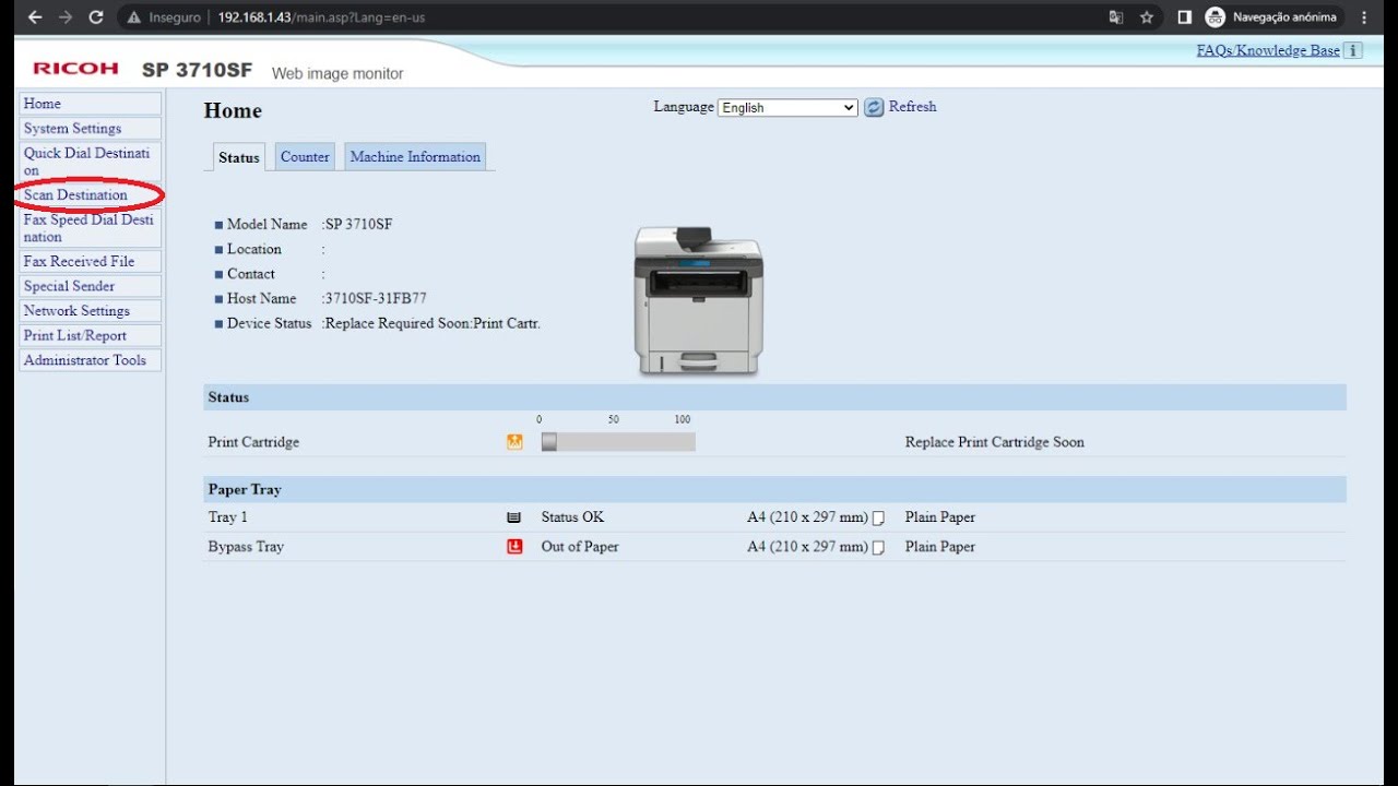 Scanner via rede ricoh 3710 YouTube