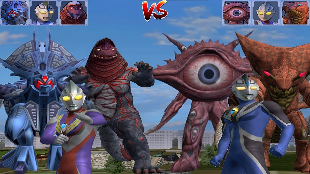 UFE3：Bishop Groka/Ultraman Tiga/Flame Gorzan VS Odd Eye Q/Rechubas/Ultraman Agul